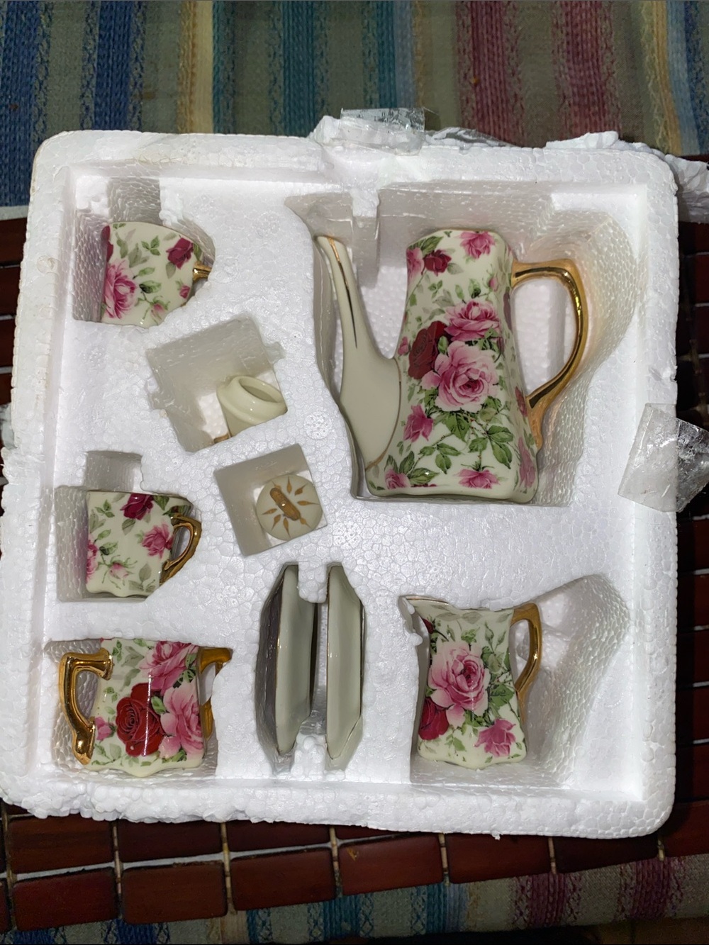 Floral Porcelain Mini Tea Set in Pink Rose with Gold Trim - Picture 8 of 8